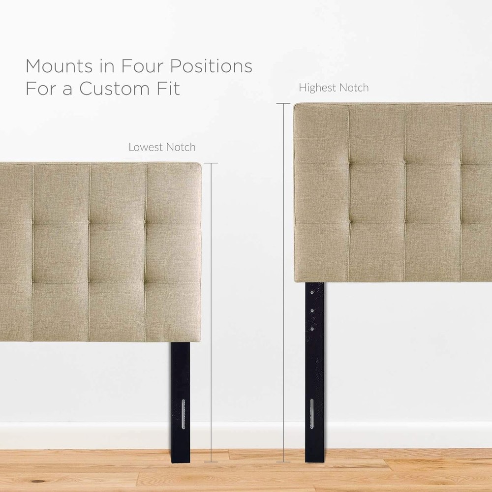 Twin Headboard Linen Fabric Tufted Adjustable Height Modern Style