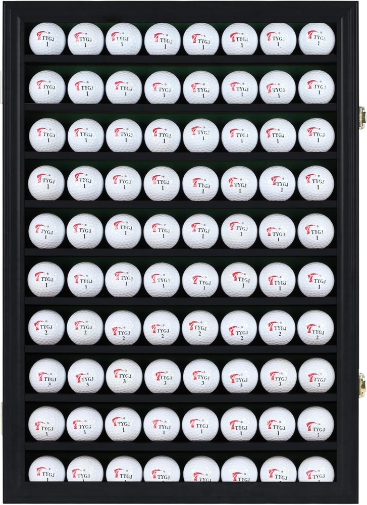 80 Golf Ball Display Case Cabinet Wall Rack Holder Solid Wood Frame with 98% UV