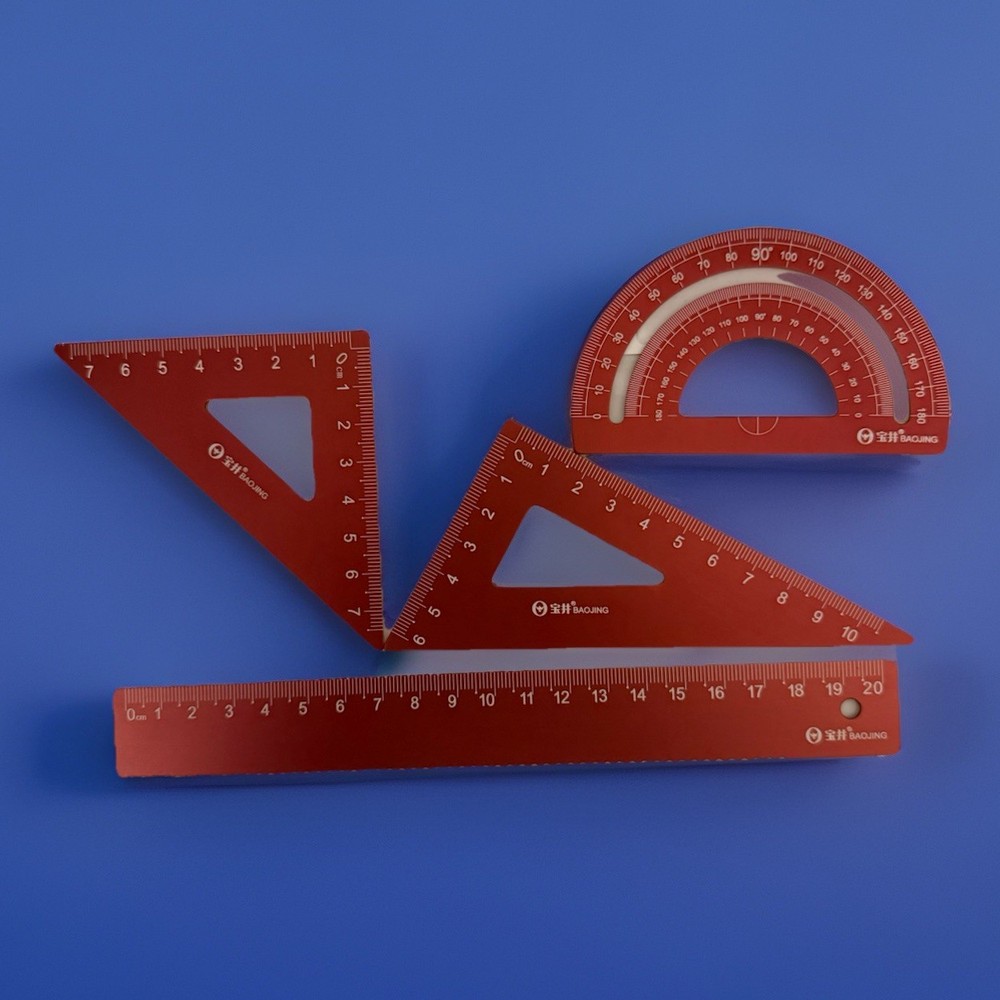Triangle Ruler, Protractor, Square and Ruler Set, 4 Pieces Aluminum 15cm Red
