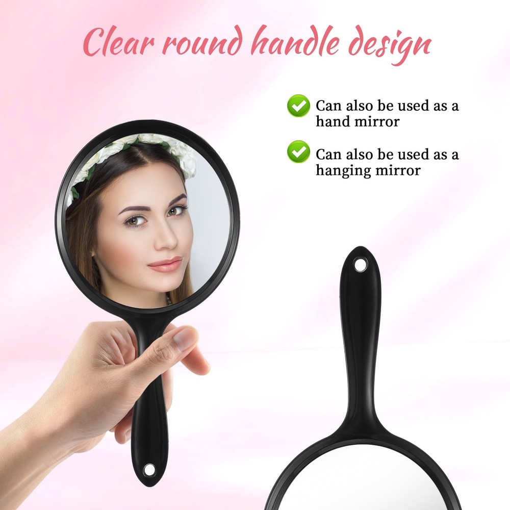 Handheld Mirror with Handle, Black Double-Sided 2X 1X Hand Held Mirror, Handh...