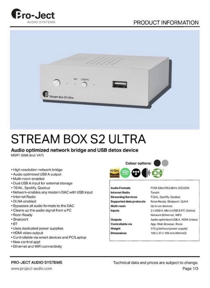 Pro-Ject Stream Box S2 Ultra Silver Mint Condition