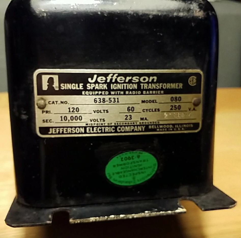 Vintage Jefferson Single Spark Ignition Transformer Model 638-531 Untested