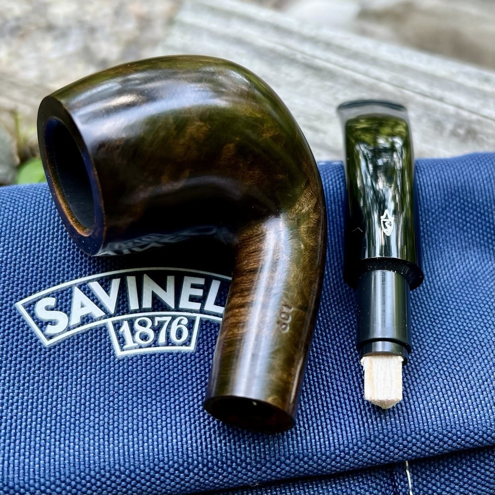 Savinelli One Starter Kit Smooth Bent Billiard (601) 6mm Filter Pipe w/ Case
