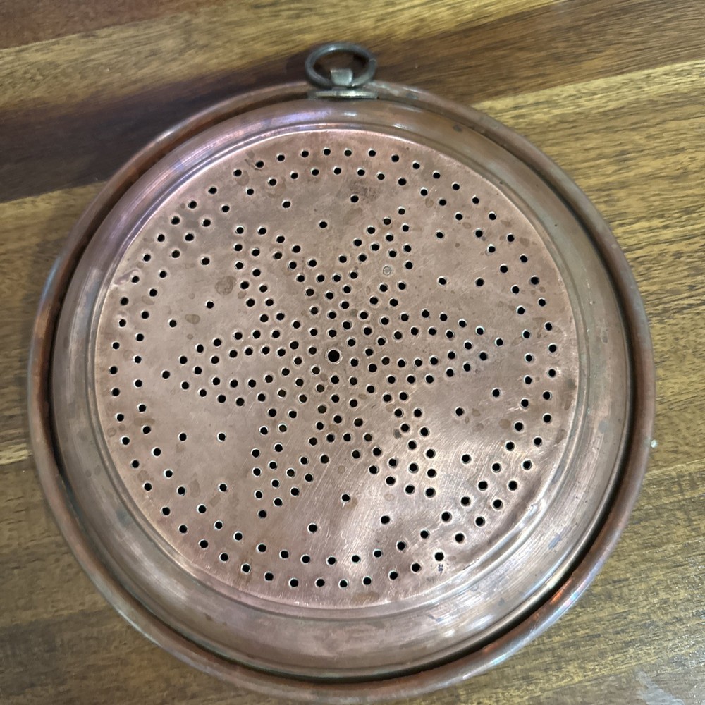 Antique Copper Kitchen Sieve Colander With Star Flower Design 10” With Ring