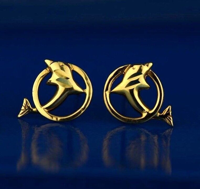 14k Yellow Gold Dolphin Stud Earring