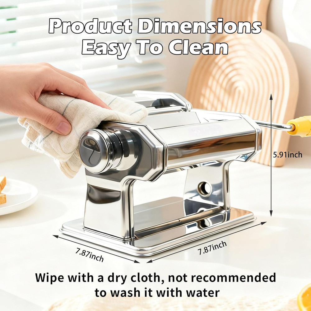 Manual Pasta Maker Machine - 7 Adjustable Thickness Settings Pasta Roller & Cutt