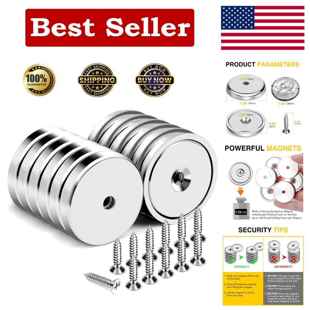 Ultimate 12 Piece Rare Earth Cup Magnet Set - 110LBS Pull, Easy Installation