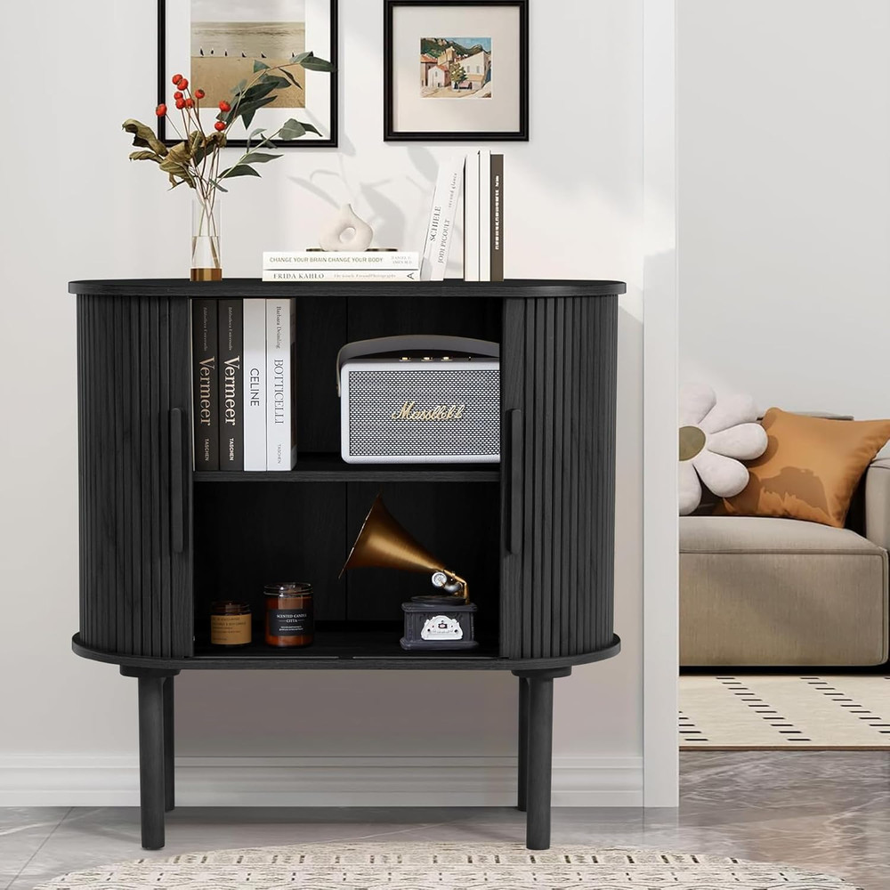 31'' Fluted Sideboard Buffer Cabinet, Modern Credenza Storage Cabinet with Slide