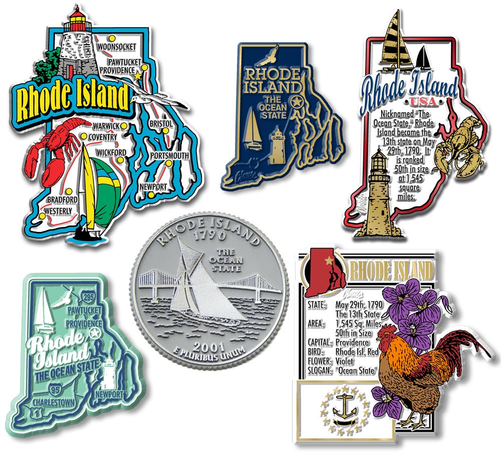 Rhode Island Six-Piece State Magnet Set by Classic Magnets, Includes 6 Designs
