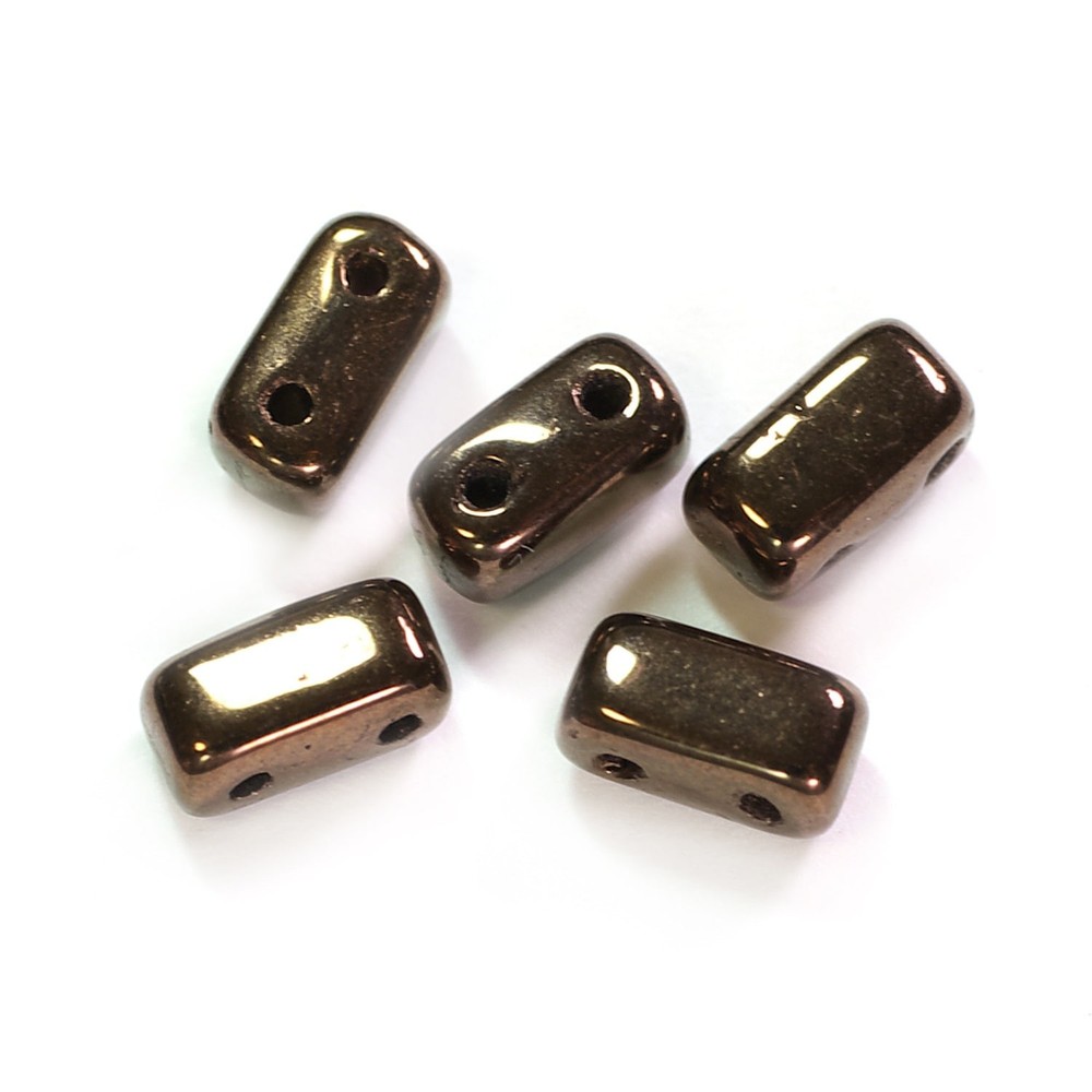 Flat Half Square 2-Hole Bead Jet Bronze 3×6mm