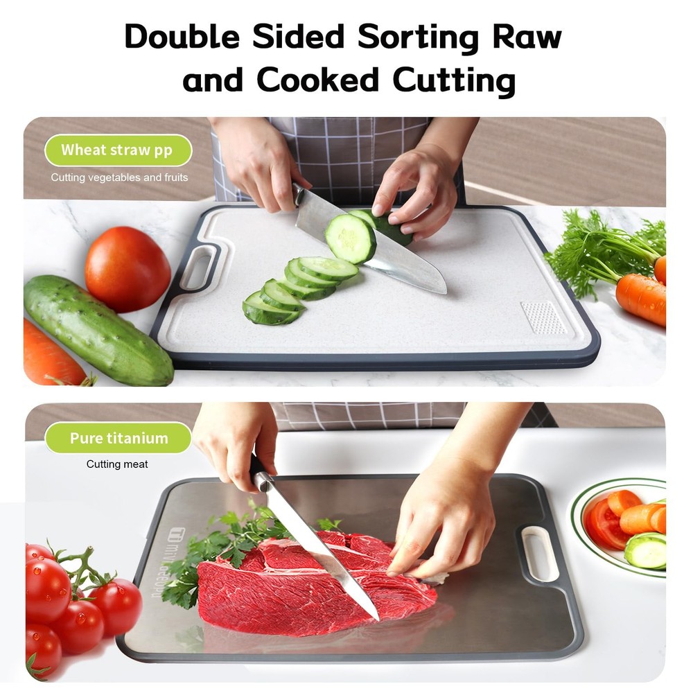 Professional Titanium Chopping Board, Non Slip Base, Kitchen Essential, Silver