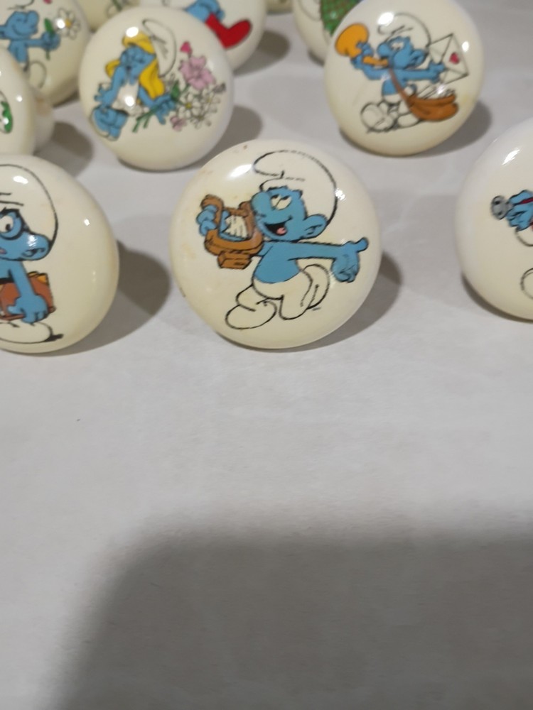 11 Vintage SMURF Porcelain Drawer Pulls