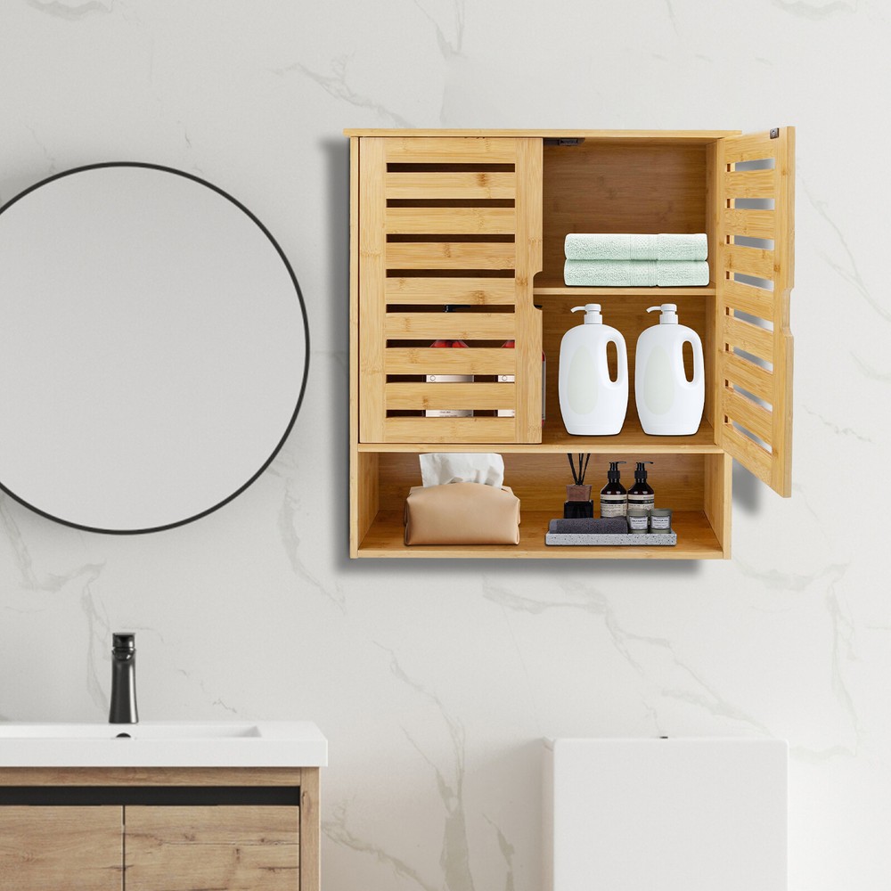 3-Layer Bamboo Storage Cabinets Modern Wall Mounted Decor Racks Storage Cabinets