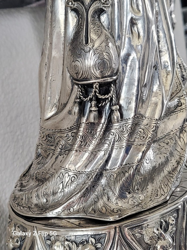 EXEPTIONAL PAIR EXTRA LARGE ANTIQUE HANAU GERMAN SILVER FIGURAL DECANTERS CA1880