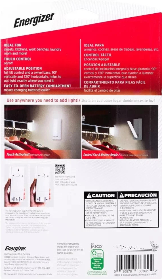 Energizer Swivel Touch Activated Task LED Light White NEW