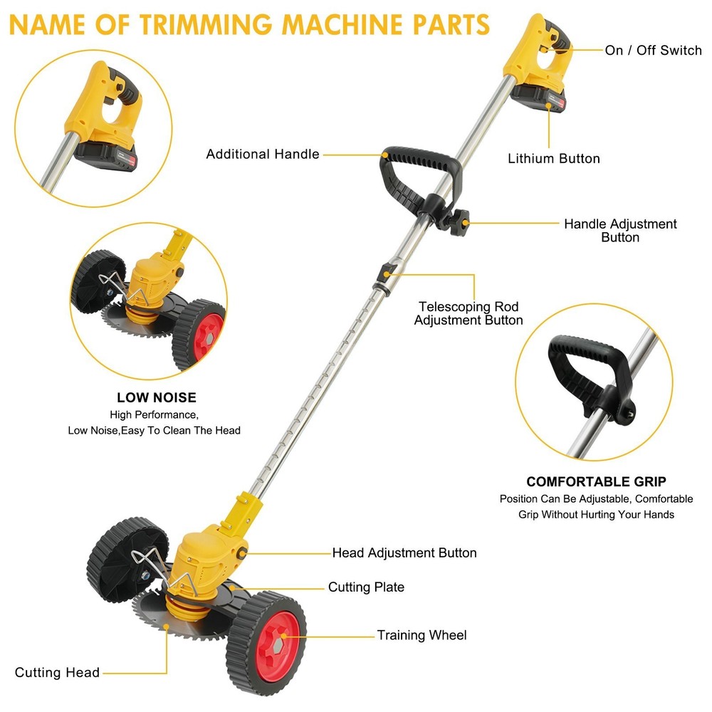 Battery Powered Weed Eater Electric Cordless Grass String Trimmer Lawn Edger 51"