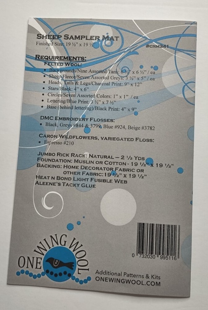 Sheep Sampler Mat Pattern CRM341 by One Wing Wool 19 1/2" X 19 1/2"