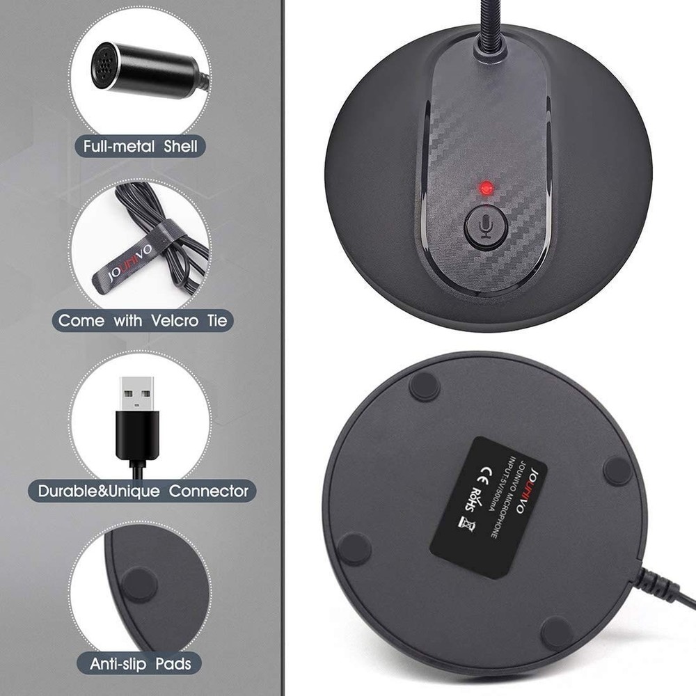 USB Microphone, 360 Degree Adjustable Gooseneck Design, Mute Button & LED Ind...