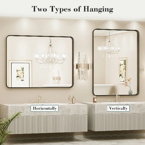 Bathroom Mirror 36"x 24" Wall Mirror with Rectangular Metal Frame, Black