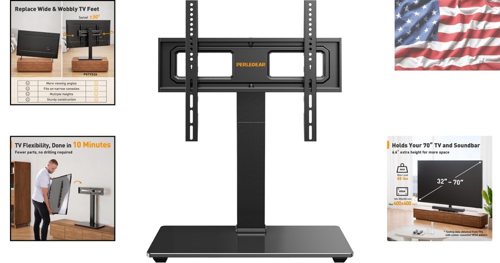 Durable Swivel Mount for TVs Up to 70 Inches - Adjustable Height & Tilt Function