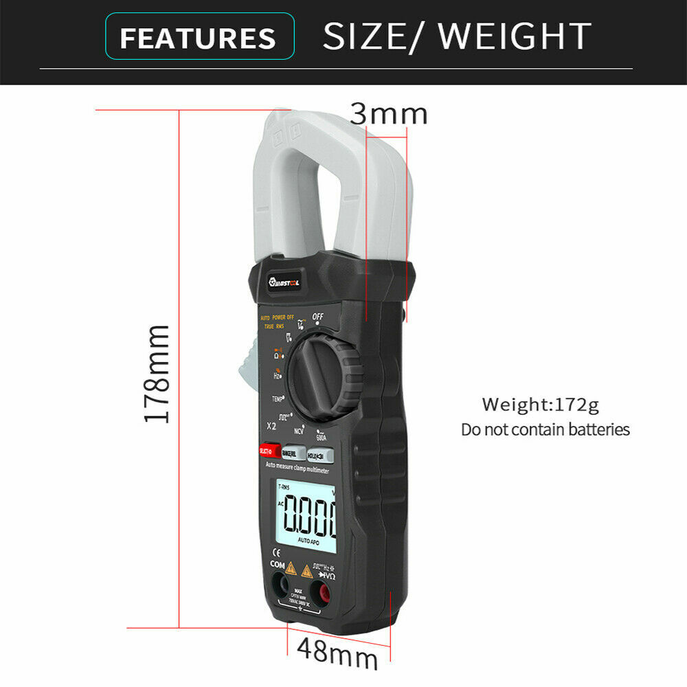6000 Counts True RMS Clamp Meter AC DC Voltage & Current Digital Multimeter