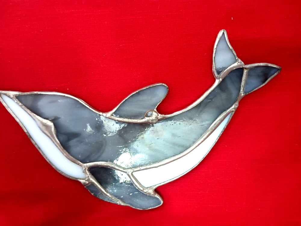 Two dolphins stained glass suncatchers