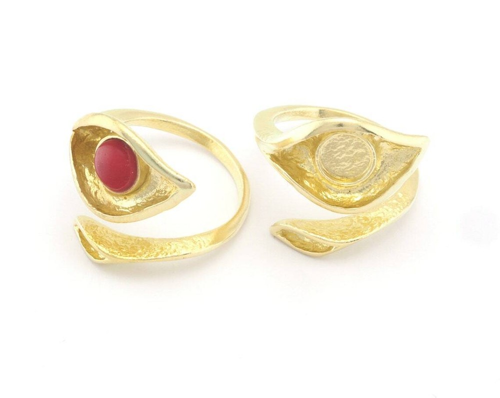 Leaf Eye Ring Adjustable Bezel Raw Brass,Shiny Silver-gold 7-9US size 4783