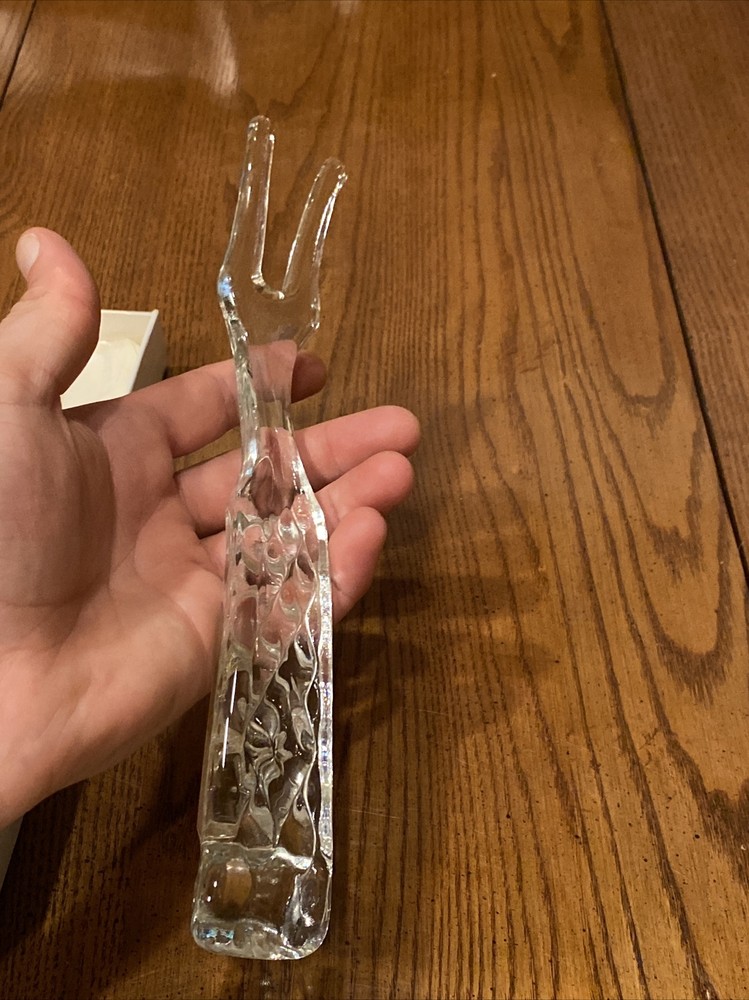 Vtg CHELTENHAM Glass 9.5" Serving Fork Embossed Diamond Pattern Handle In Box