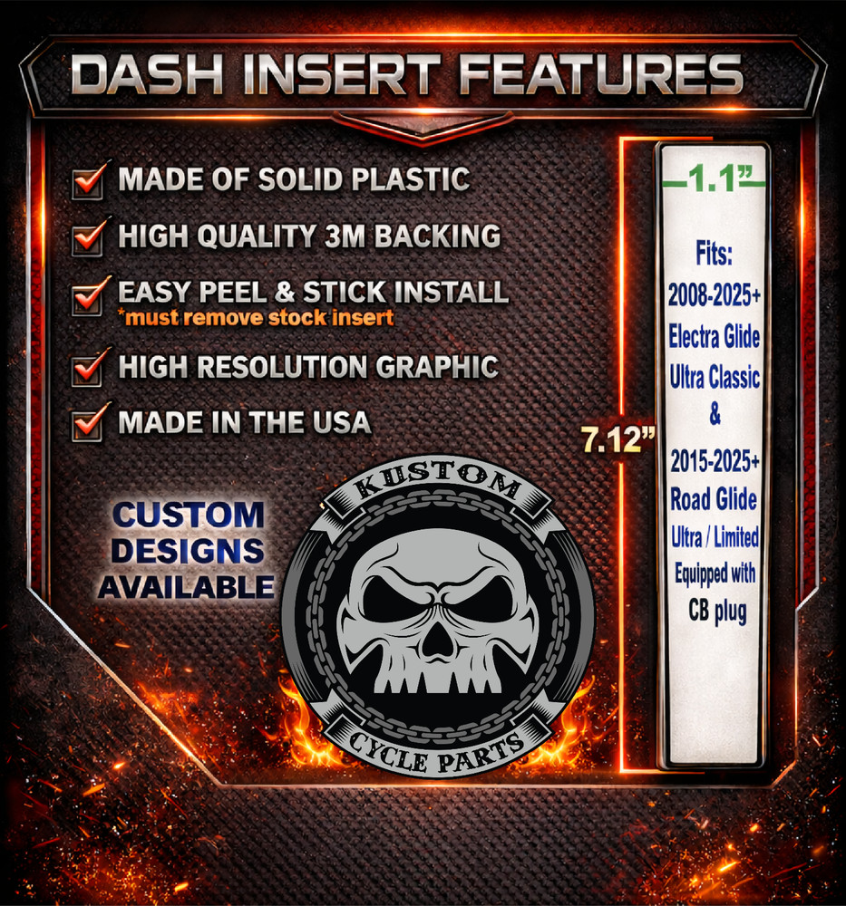 Death Skeleton Dash Tank Insert. 2008-2022 Road Glide, Electra, & Ultra Classic