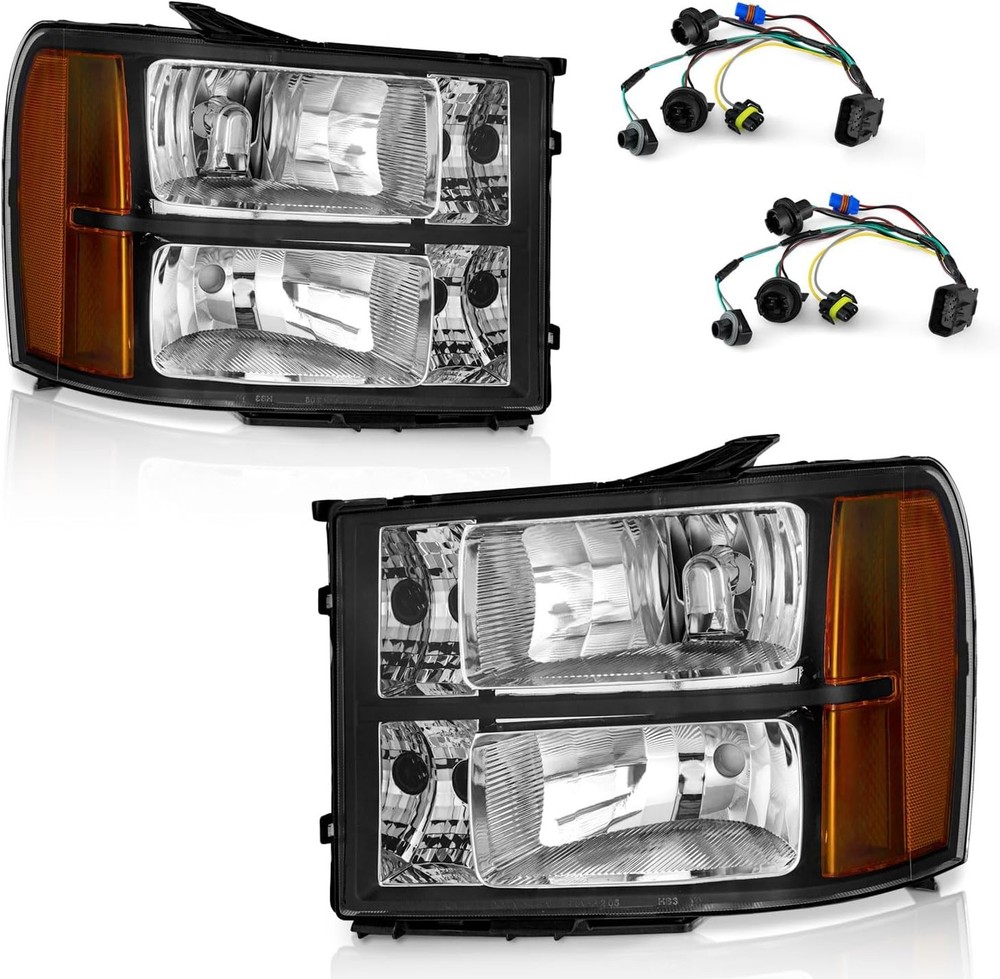 GMC Sierra Headlights Black Housing Pair