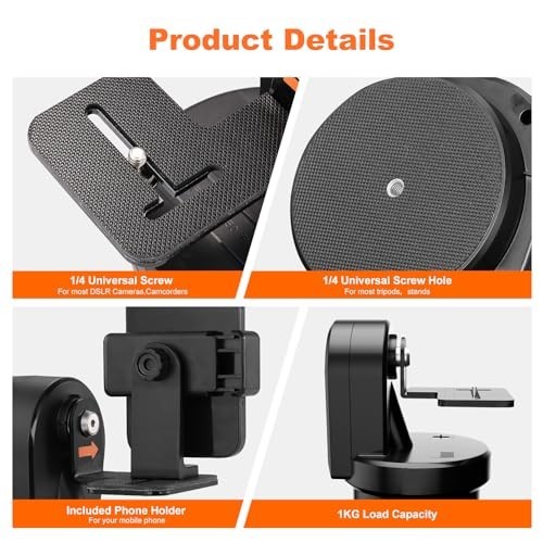 Motorized Rotating Panoramic Tripod Head with Remote Control & Phone Clip for DS