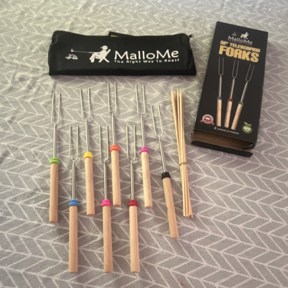 MalloMe 32" Telescoping Roasting Forks Set, BPA Free, Camping, 8pcs, Multicolor