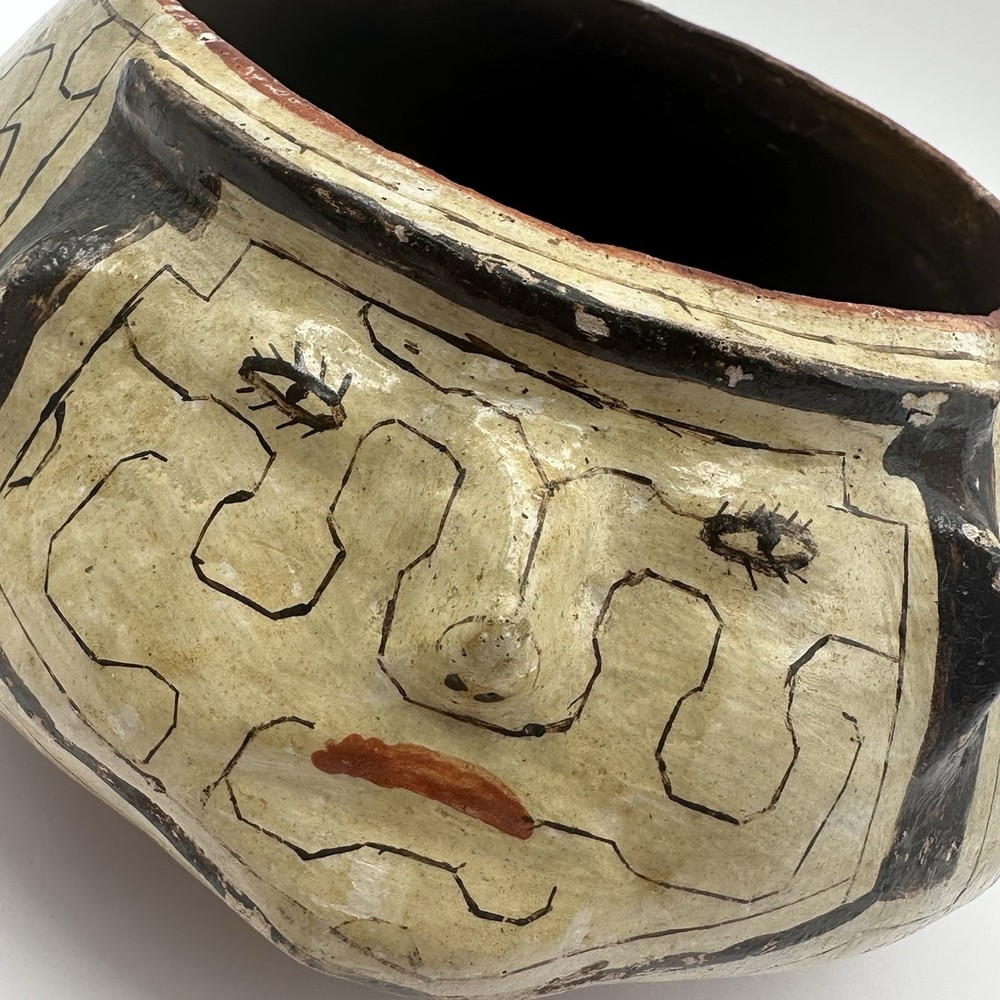 Shipibo Conibo Peruvian Art Pottery Bowl, Anthropomorphic Design