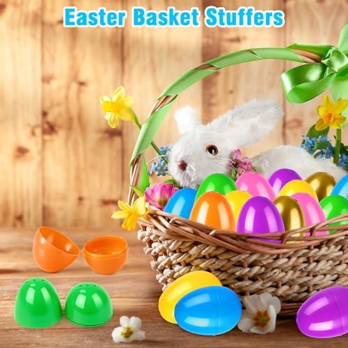 72 PCS Easter Essentials Empty Eggs for Egg Hunt, Bulk Hinged Plastic 72 Pack