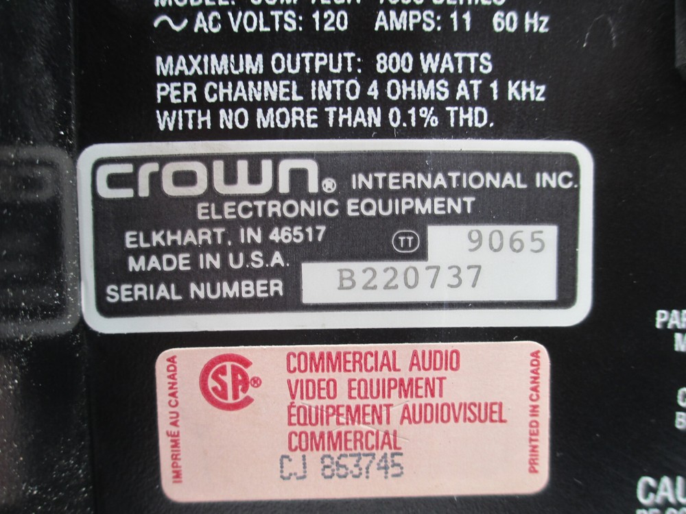 Crown Com-Tech 1600 Professional Power Amplifier Amp 800 W/CH @ 4-ohms