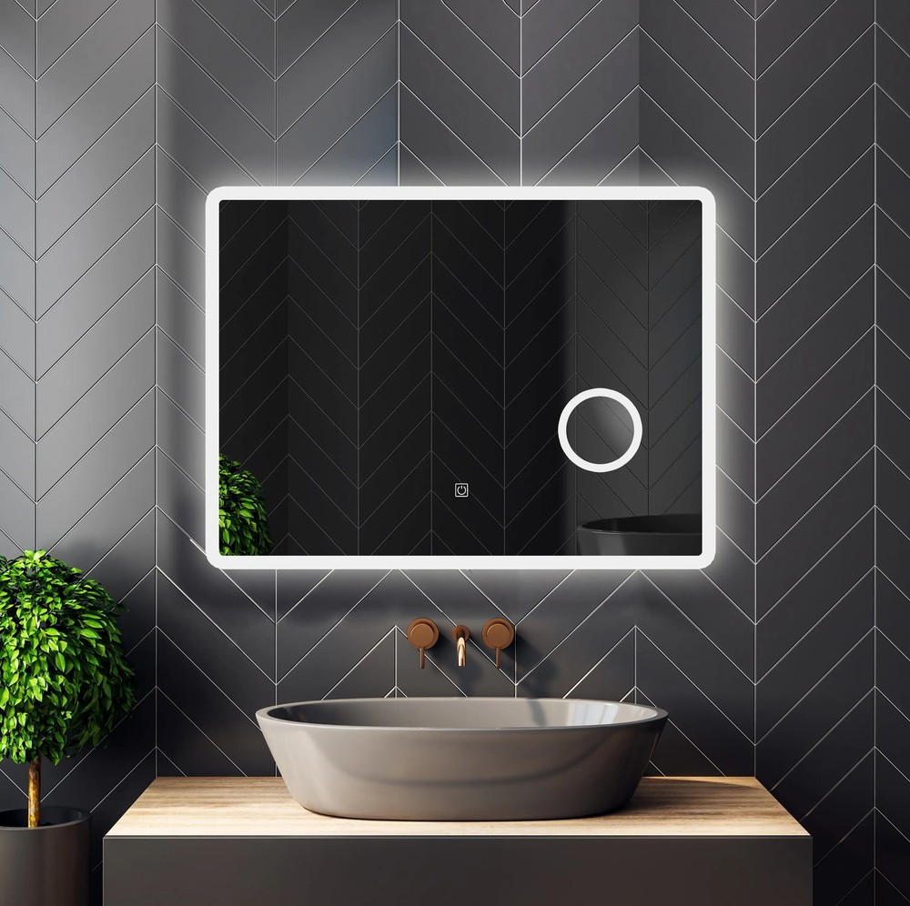 LED Lighted Wall Mounted Frameless Bathroom Mirror with 5x Magnifying