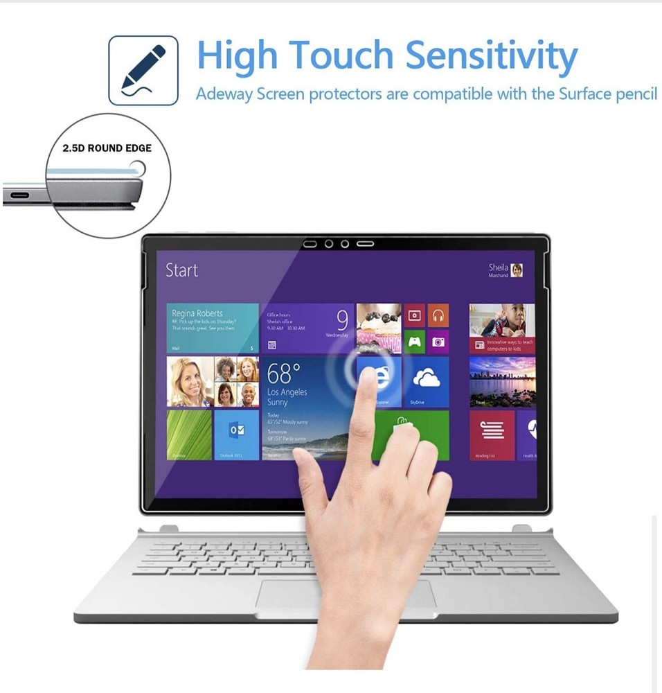 adeway tempered glass screen protector for surface book 2 13.5inch 2pack
