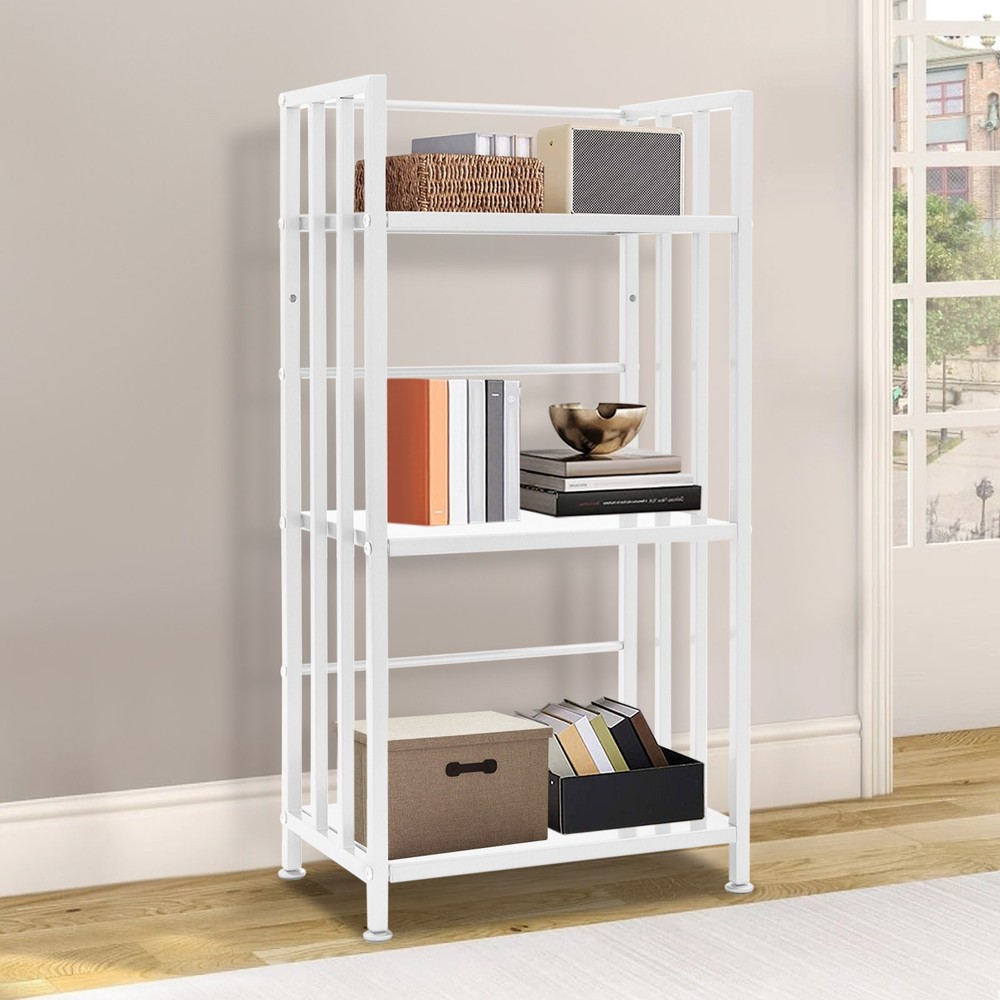 Open Shelf Bookcase, 3-Tier Display Rack, White, Baking Paint, Floor Mount