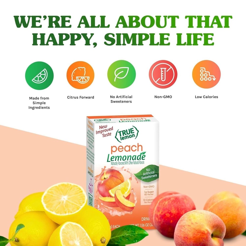 True Lemon Peach Lemonade - Stevia Drink Mix 10ct