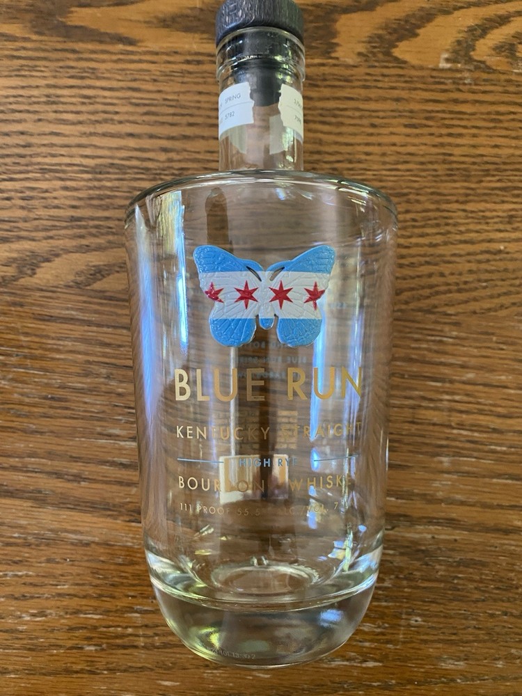 Blue Run Chicago Butterfly Empty Bourbon Bottle Unrinsed