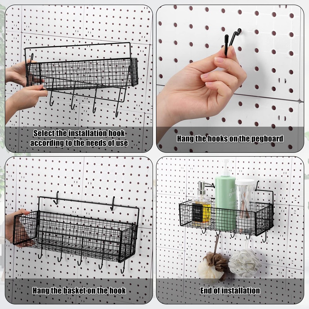 2 Pcs Pegboard Accessories Set Including 2 Pegboard Baskets Bins with 5 Hooks...