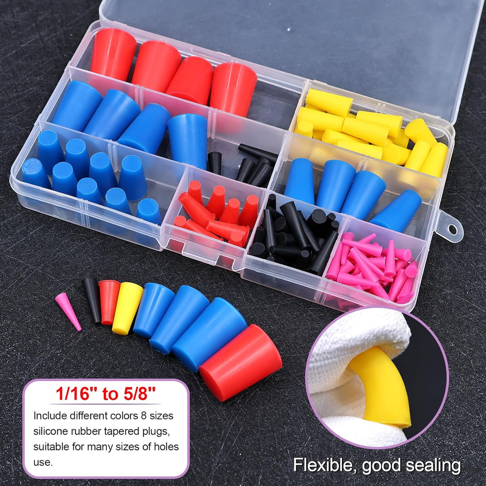 40 Pcs 8 Sizes Silicone Rubber Stoppers High Temp Protective Tapered Plug