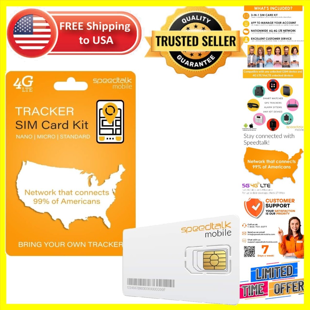 SpeedTalk Mobile GPS Tracker SIM Card - 3 Sizes, Unlimited Nationwide Coverage