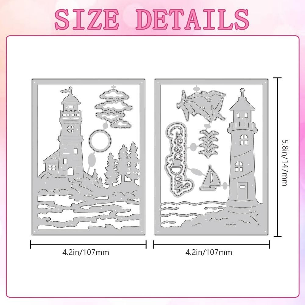 DELORIGIN Lighthouse Cutting Dies Card Making Sunset Sea Combination Cut Sten...