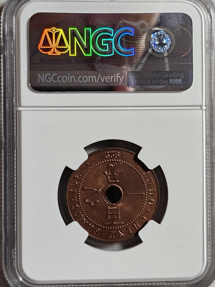 French Indochina 1 Cent 1922 Thunder Bolt NGC MS 64 RB