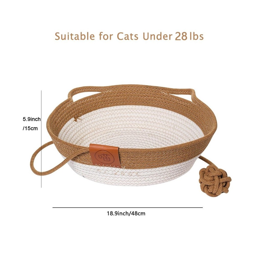 Handwoven Cotton Rope Cat Bed - Breathable & Easy to Clean, Foldable Scratcha...