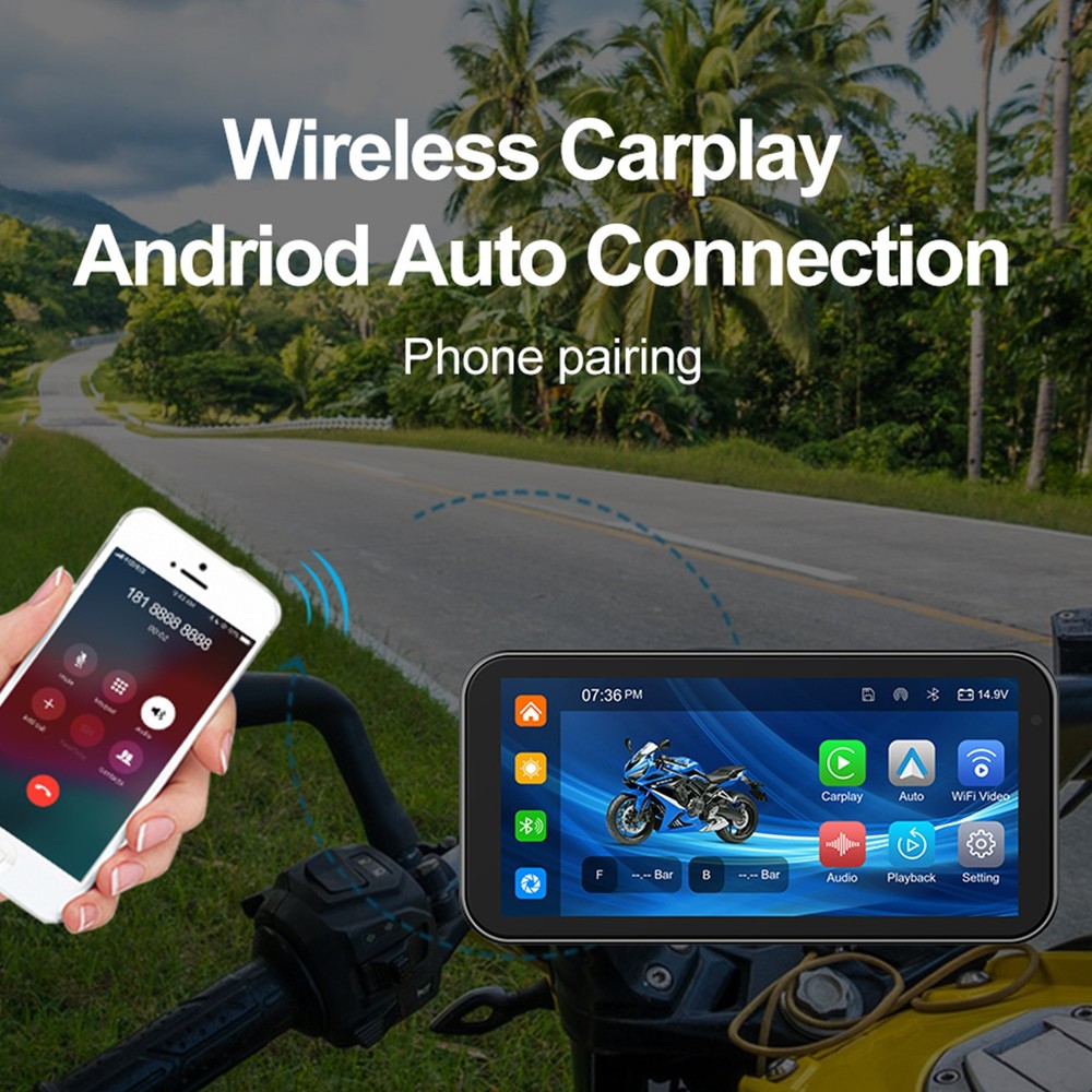 6.25" IPS MOTORCYCLE GPS WIRELESS CARPLAY ANDROID AUTO NAVI AUDIO RECEIVER + CAM