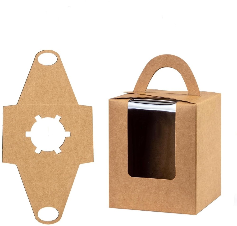 Brown Single Individual Cupcake Pastry Carrier Box With Window Insert 30 PCS