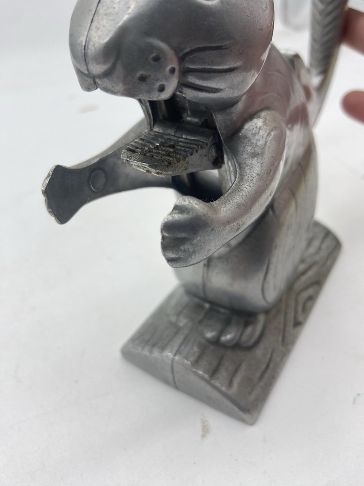 Vintage Aluminum Metal Squirrel on Log Nutcracker