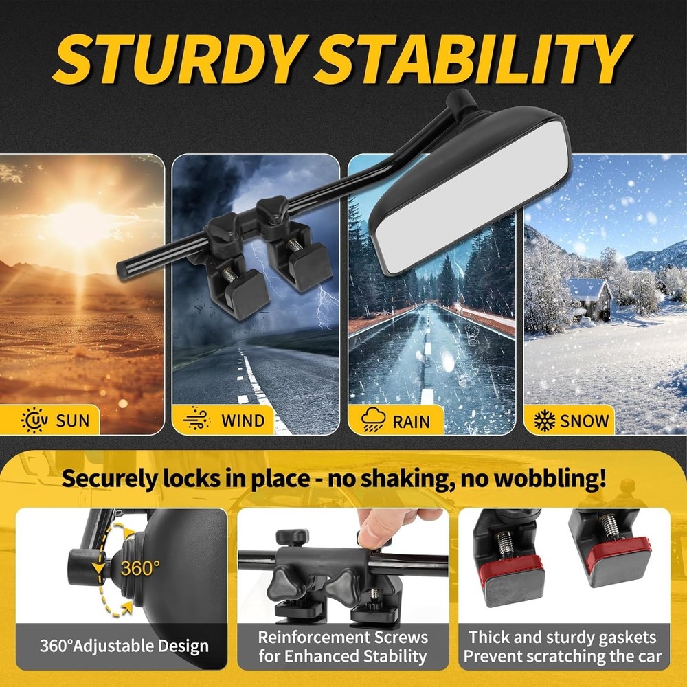 Robust 360° Adjustable Towing Mirrors - Anti-Vibration Clip-On Pair for Trucks